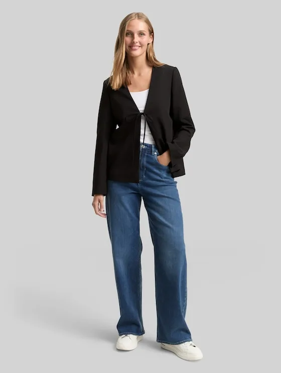 Regular Fit Jacke mit Schleifen-Detail in schwarz von Tom Tailor