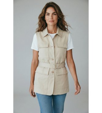 Semicouture para mujer. S6SM02 Chaleco Katee beige (42), Casual, Lino — cómo elegir y combinar el chaleco de mujer y encontrarlo por foto