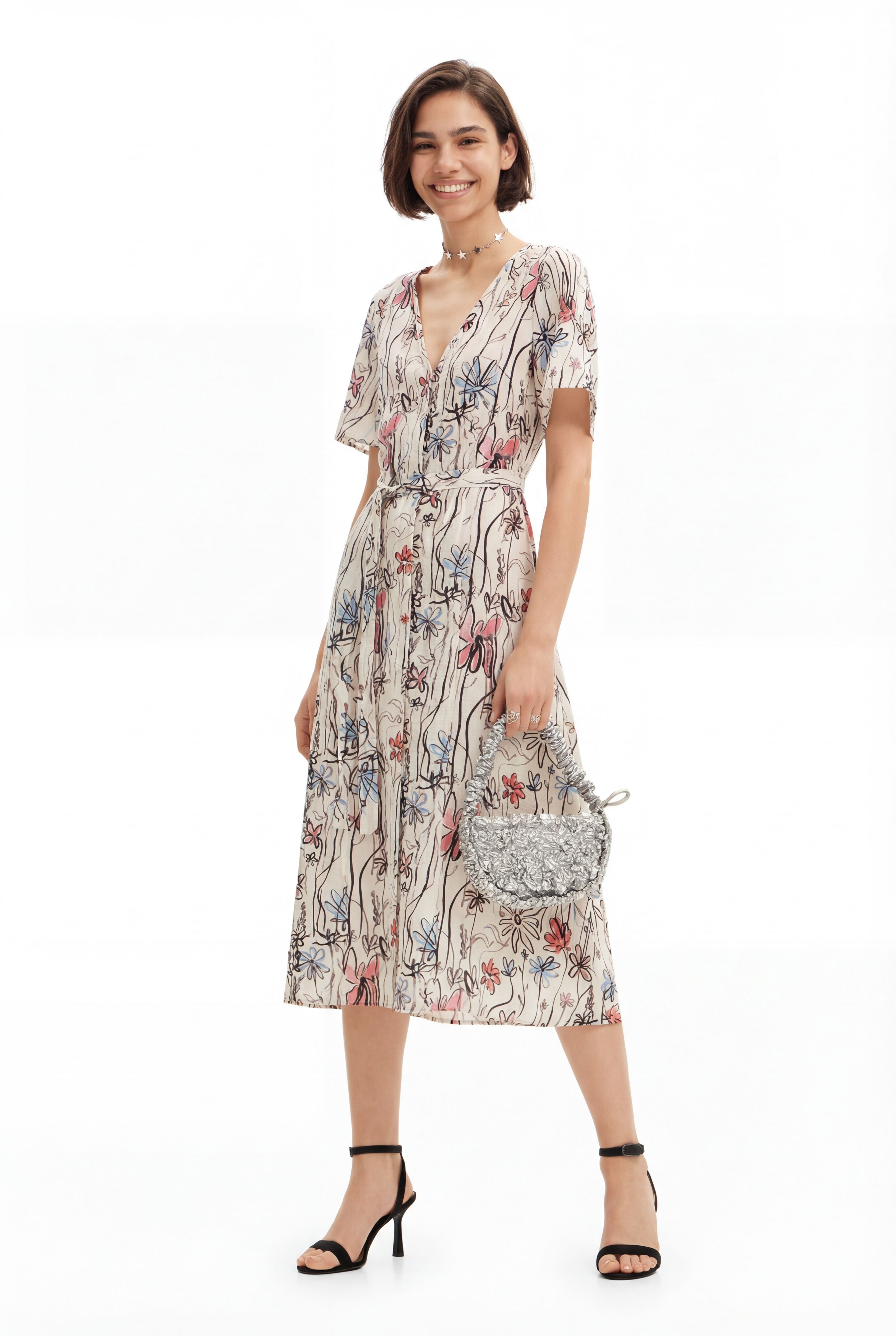 Desigual, Vestido cruzado flores, Blanco, XS — vestido de invitada de boda en España 2026