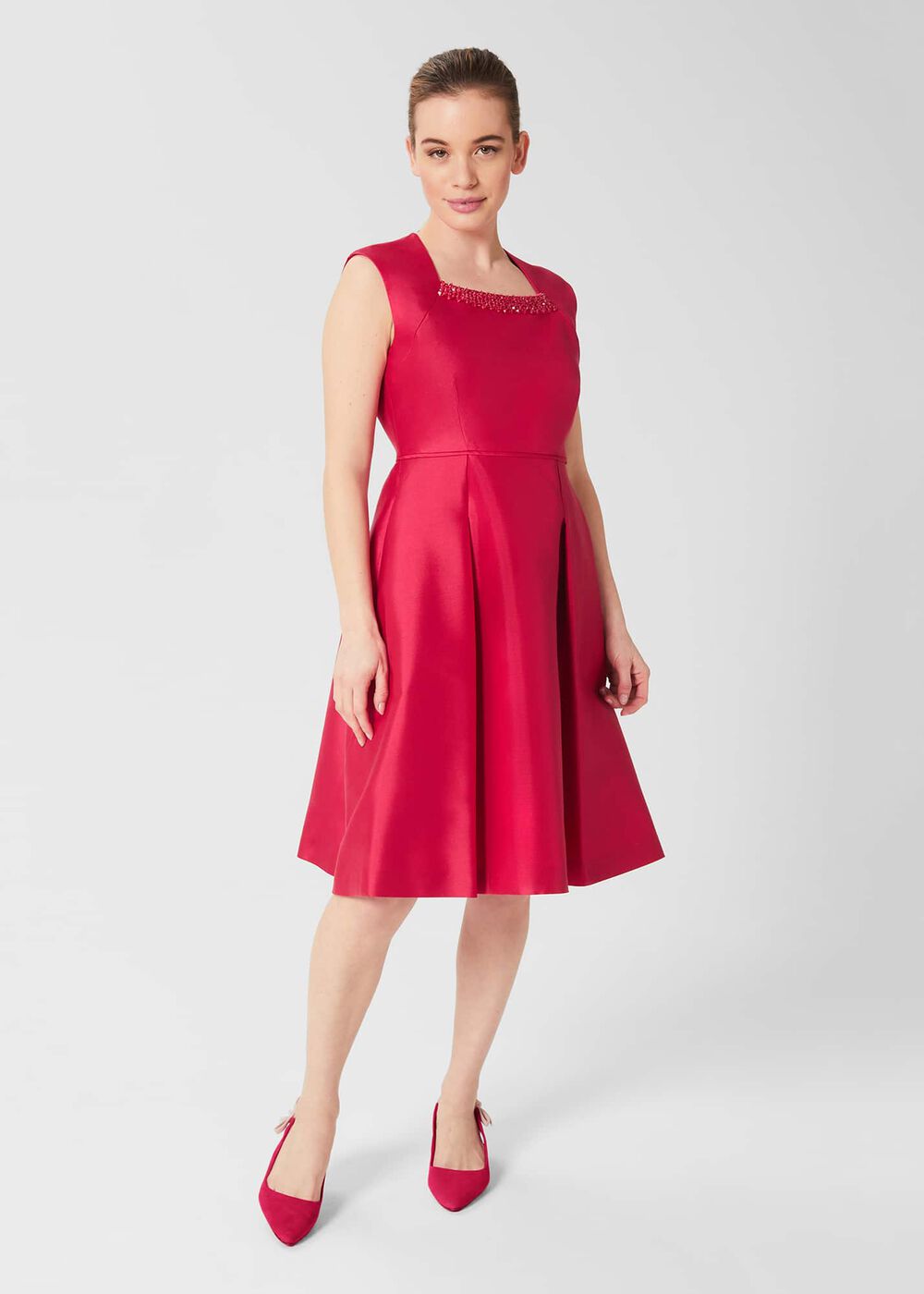 Petite Julietta Silk Blend Fit And Flare Dress — A-line dress for a pear-shaped figure