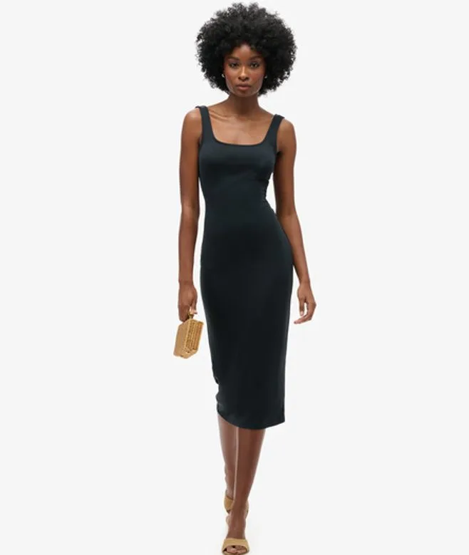 Superdry Femme Robe Mi-longue en Jersey à col Carré Noir Taille: 42