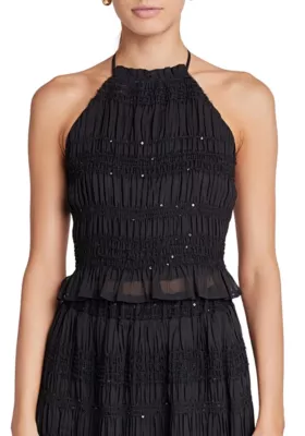 Endless Rose Women's Chiffon Gathered Sequins Halter Top, Black, Small — early 2000s fashion outfit
