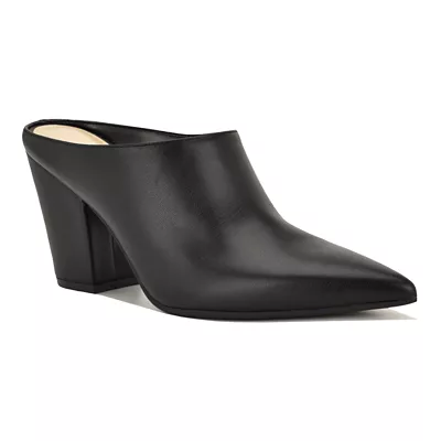 Nine West Women's Andora Pointy Toe Slip-on Dress Heeled Mules, Black, 6.5M