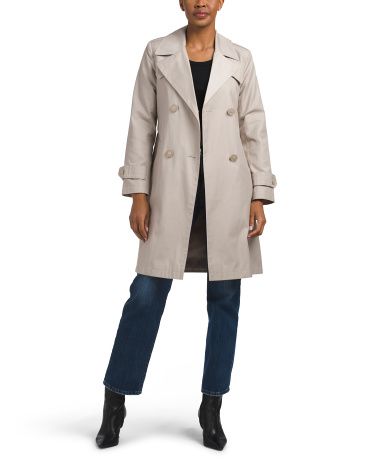 Double Breasted Water Repellent Trench Coat, Cotton/Polyester