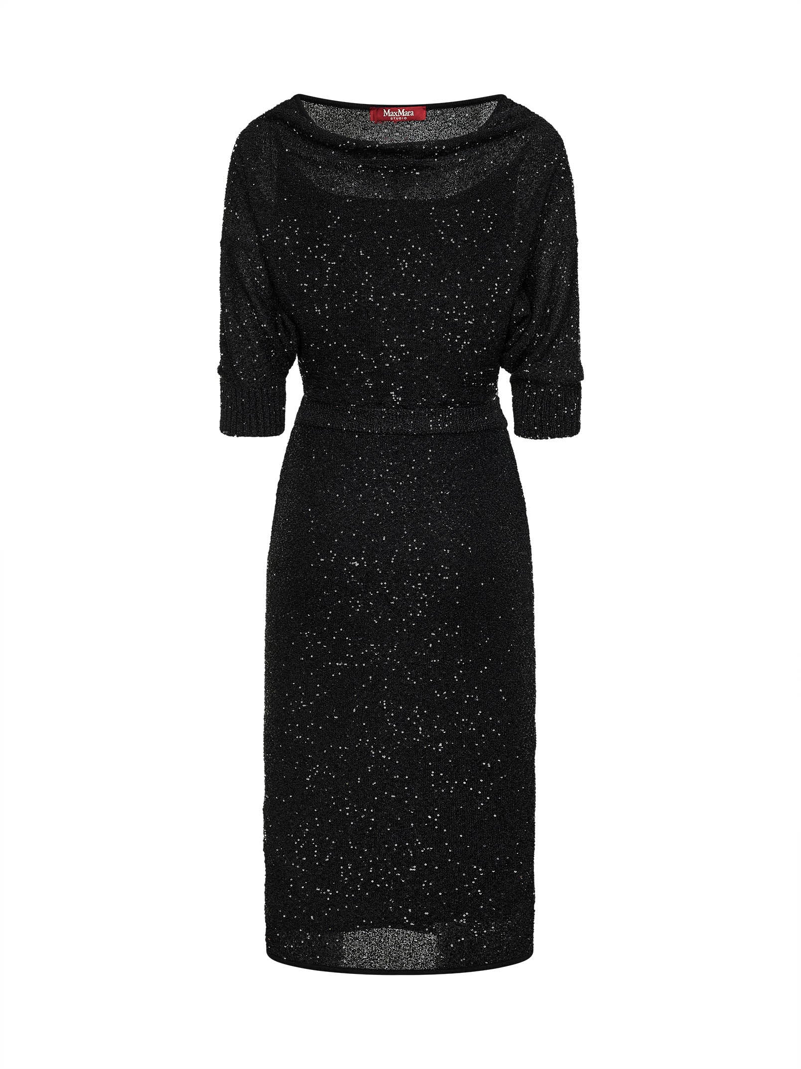 MAX MARA STUDIO | Black sequin knit MSEGETTO midi dress | Women | XL — Hochzeitsgast Outfit