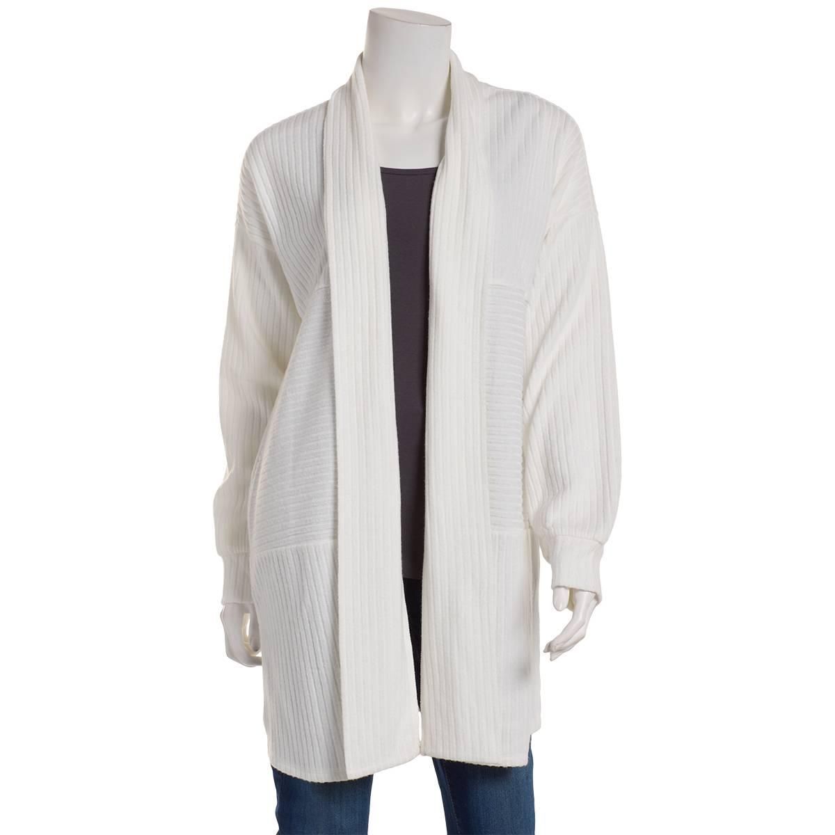 Womens Cure Long Sleeve Open Front Mix Solid Rib Cardigan