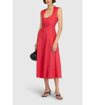 Semicouture para mujer. S6SN23 Vestido Cedar rojo (42), Casual, Lino, Sin mangas / Tirantes — cómo vestir y qué ropa favorece al cuerpo pera o triángulo
