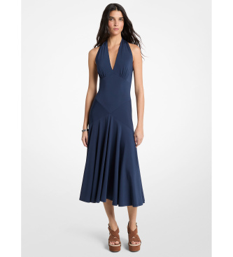 Michael Kors para mujer. MS683COH6J Vestido midi con cuello halter marino (XS), Azul, Casual, Sin mangas / Tirantes, Poliéster Reciclado, So