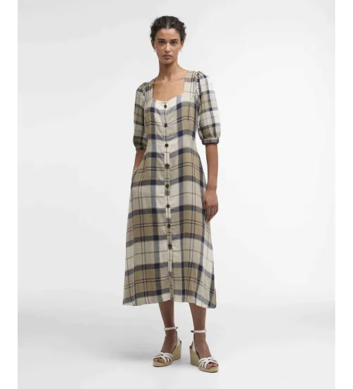 Barbour para mujer. LDR1014 Vestido Ballina Midi marrón (XS), Casual, Manga 3/4, Lyocell — looks y outfits de Emily in Paris temporada 5