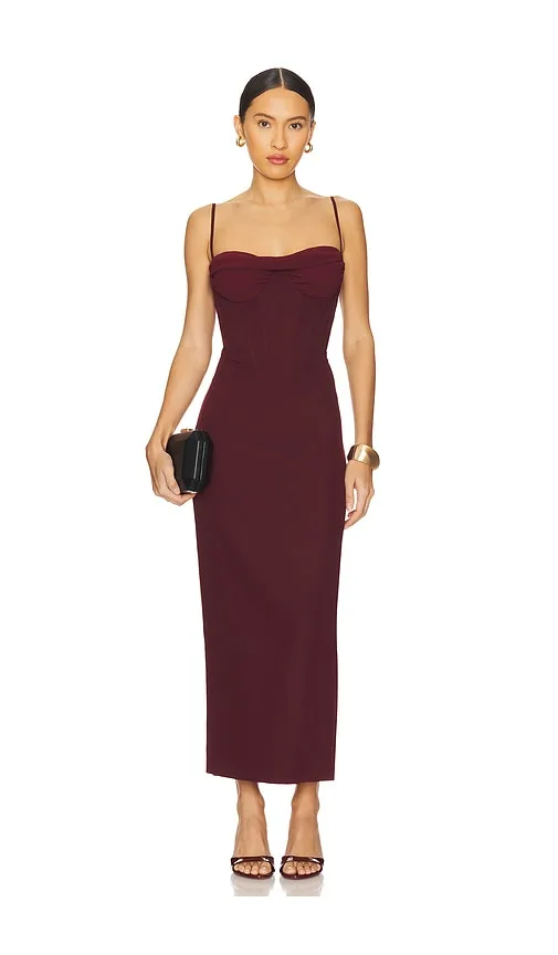 Bardot x REVOLVE Martini Midi Dress in Burgundy. - size 8 (also in 12) — dress for an hourglass figure