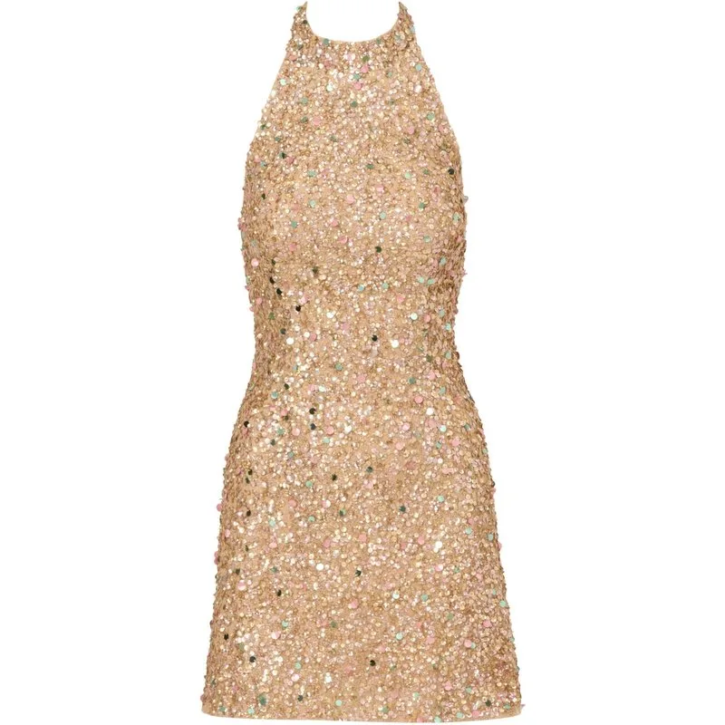 Adrianna Papell - Vestido corto de lentejuelas con escote halter. — alternativa a los vestidos de fiesta de Toni Fernández