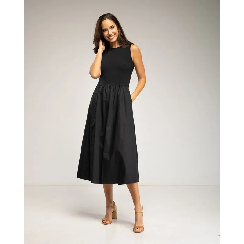 Tantra - Vestido midi de algodón sin mangas y falda de vuelo con bolsillos.