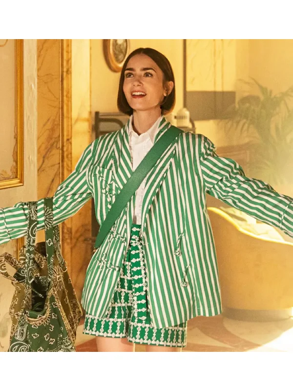 Emily in Paris S05 Lily Collins Green Striped Jacket Blazer