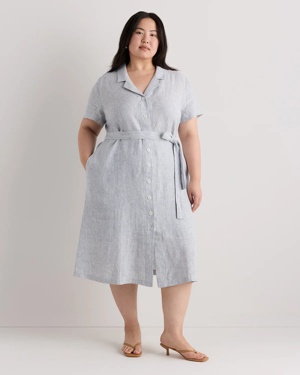 Extended Sizes 100% European Linen Button Front Dress - Plus Size