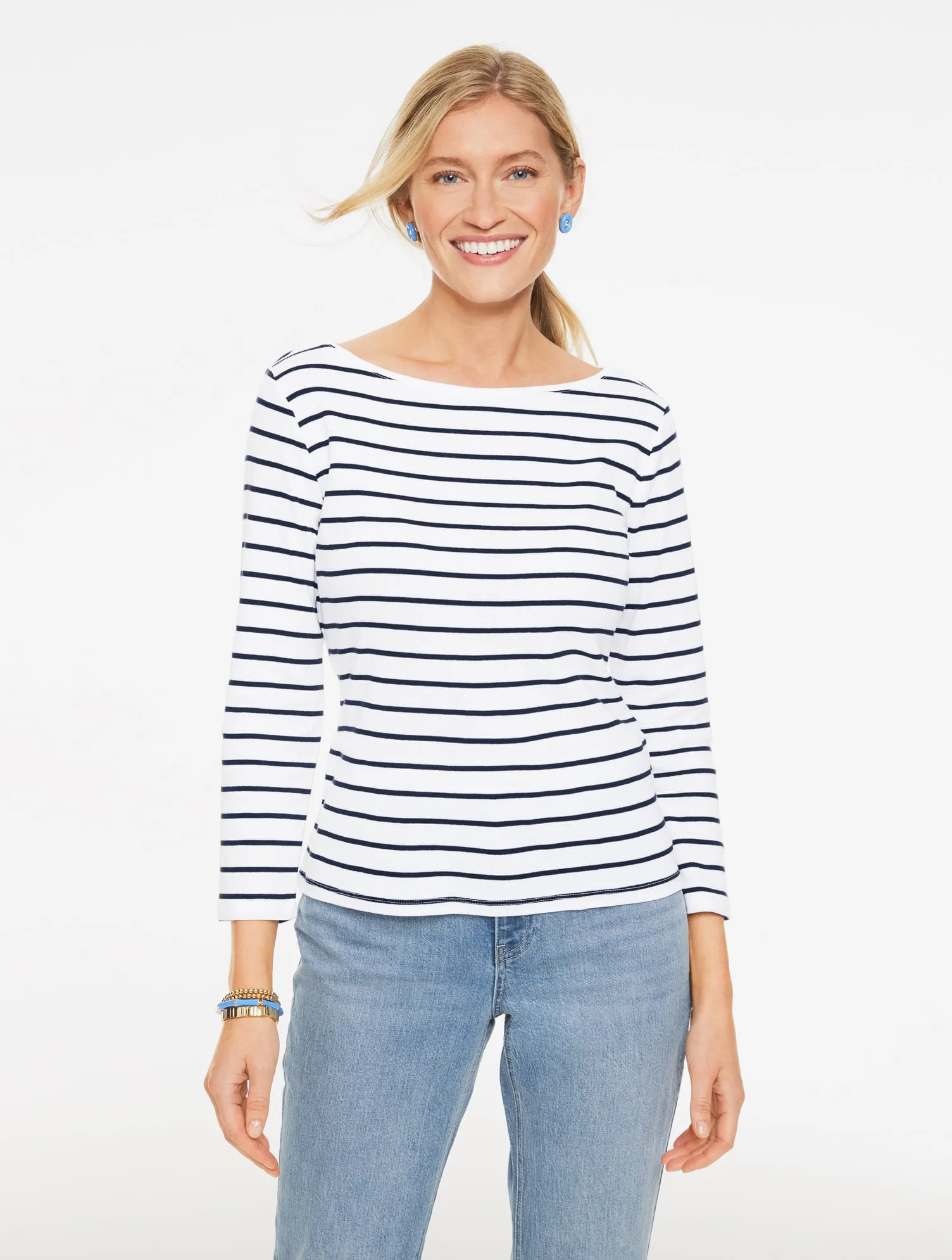 Petite - Bateau Neck T-Shirt - Saltair Stripe - Indigo/White - XL - 100% Cotton Talbots — inspired by Jean Paul Gaultier