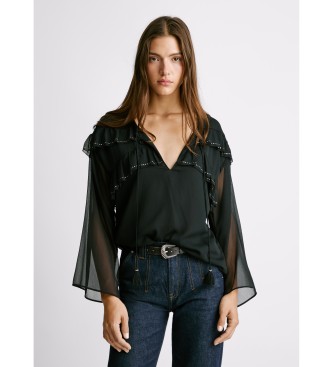 Pepe Jeans para mujer. PL3051294 Blusa Lizandra negra (L), Negro, Casual, Poliéster, Manga larga — qué blusas y camisas de mujer se llevan en 2026 y cómo encontrarlas por foto