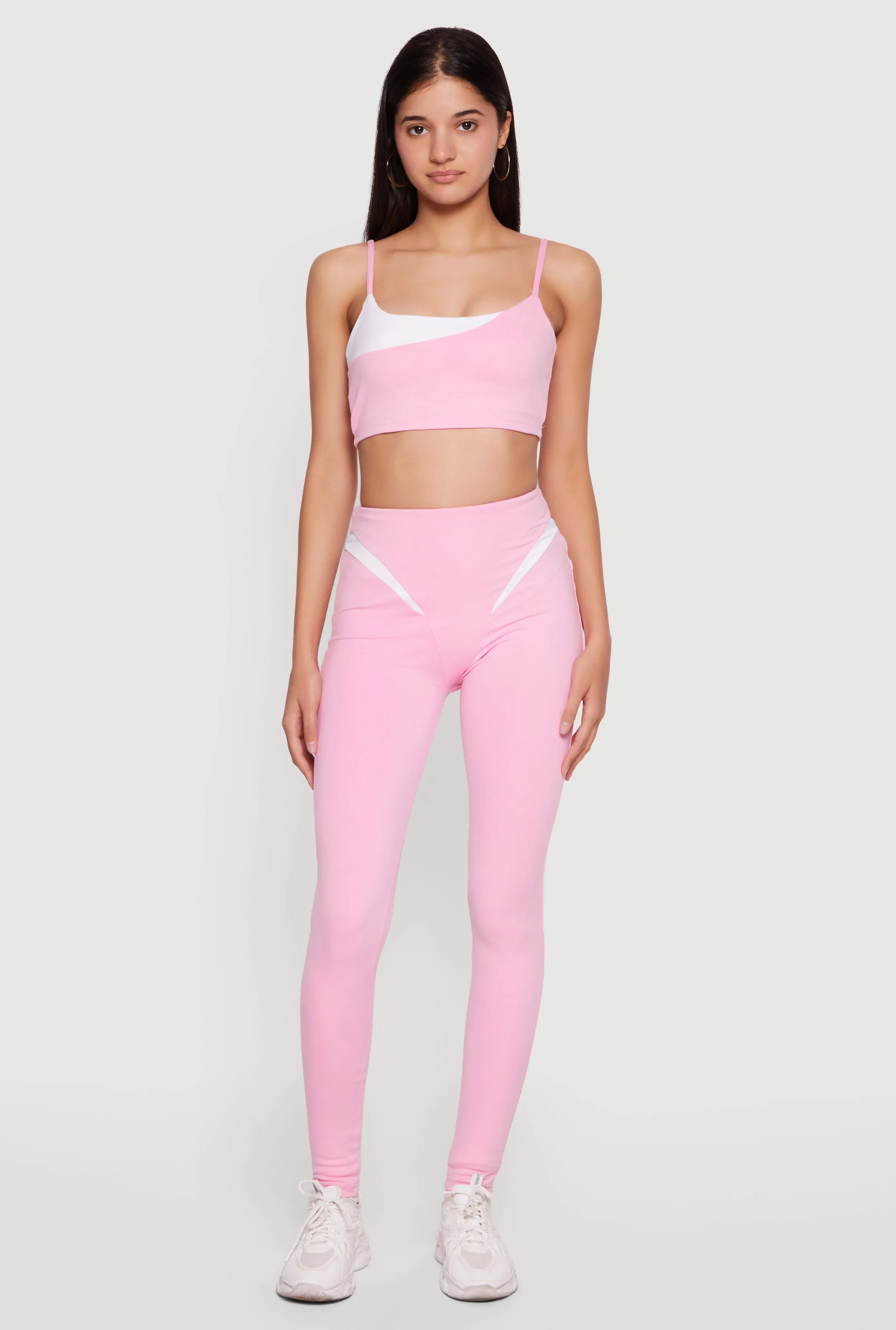 Womens Contrast Trim High Waisted Leggings, Pink, Size L — alternative to Chappell Roan's look