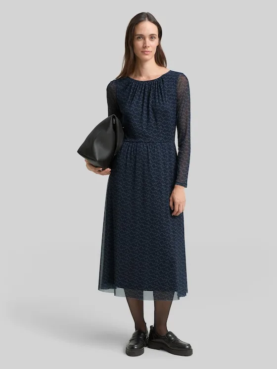 Midi-Meshkleid mit Muster in blau von Tom Tailor