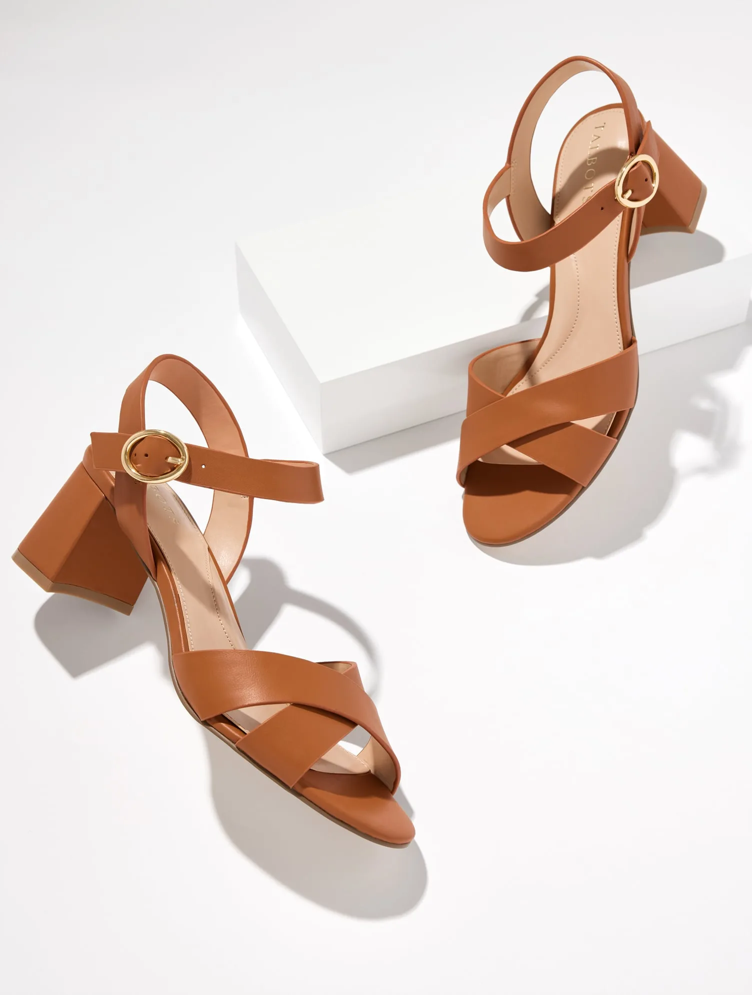 Myra Vachetta Block Heel Sandals - Havana Tan - 10M Talbots
