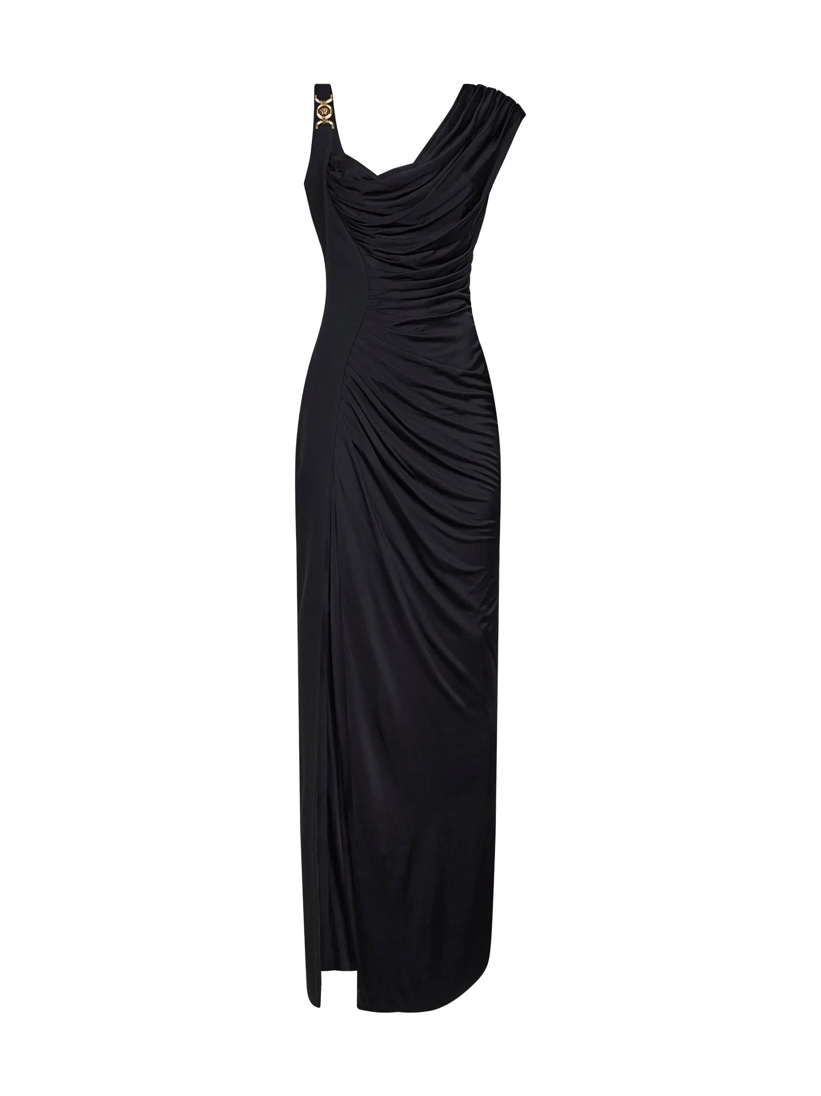 VERSACE | Black liquid jersey draped long dress | Women | 42 — bias-cut slip dress for an hourglass figure