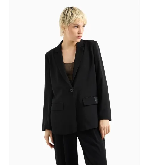 A|X Armani Exchange para mujer. XW000941AF10872UC001 Blazer casual de color sólido con un solo botón y solapa con muescas de manga larga neg — alternativa barata a un look de famosa