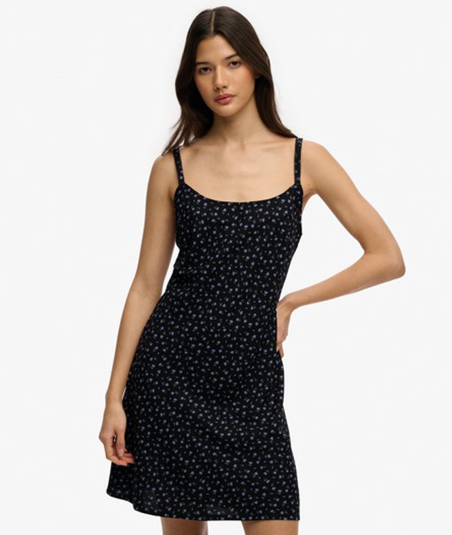 Superdry Femme Mini-robe à Bretelles Imprimée Black Taille: 38