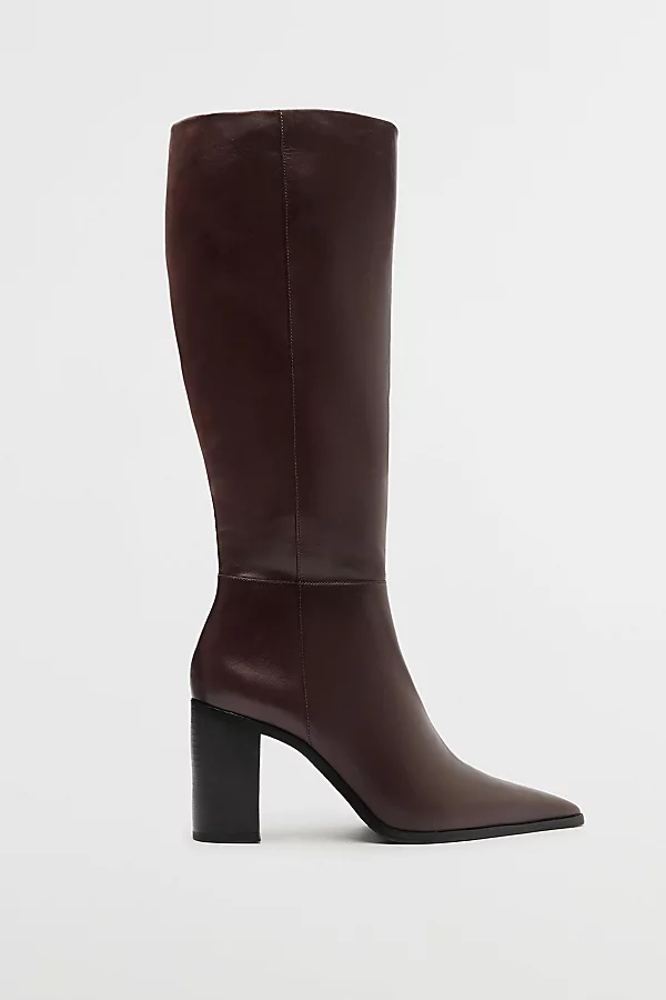 Schutz Mikki Up Block Knee-High Boot in Brown, Women's at Urban Outfitters — alternative to Zoe Macon's knee-high boots