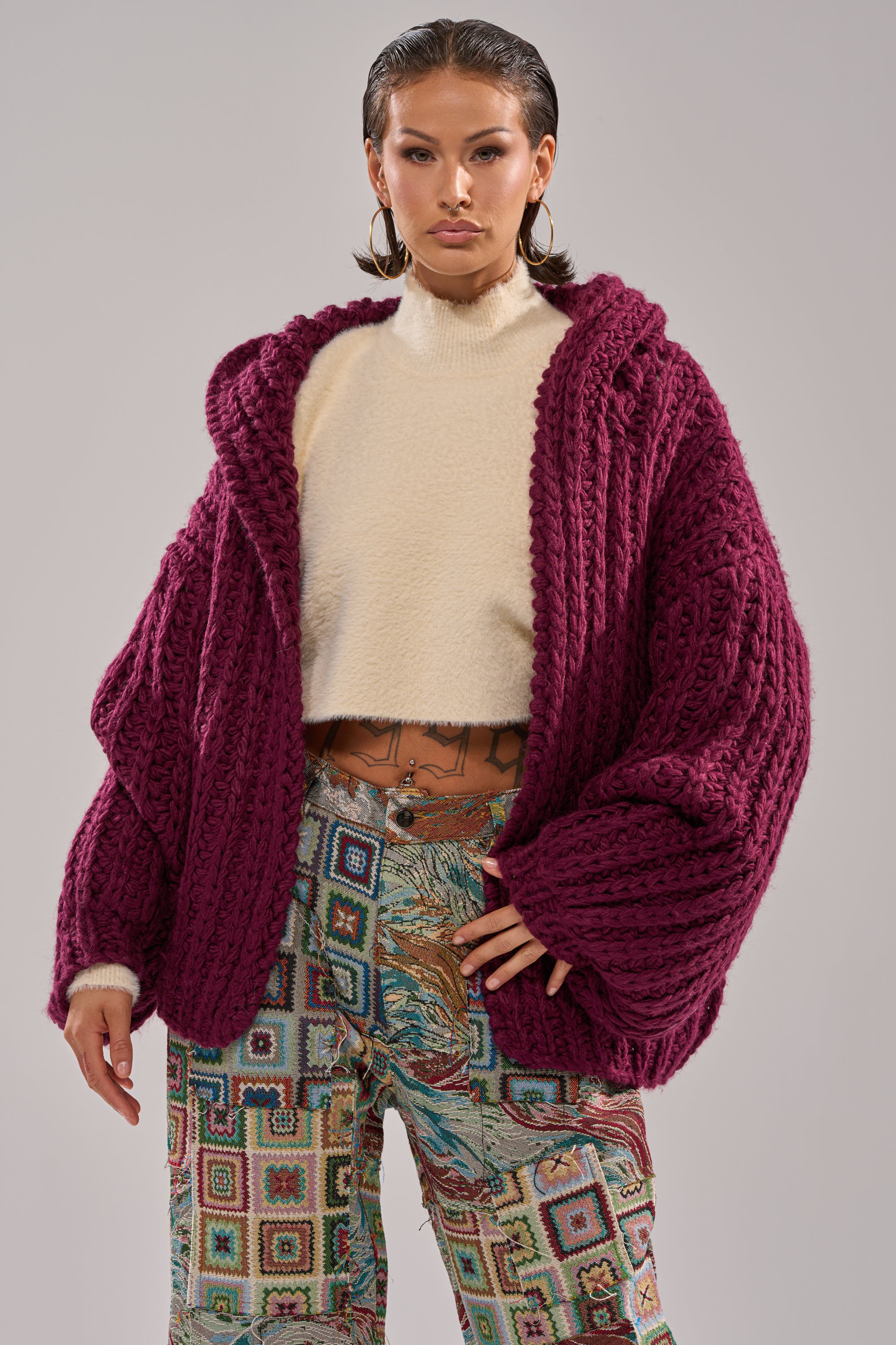 AKIRA Cozy Crochet Hooded Cardigan Sweater | Size 1X/2X