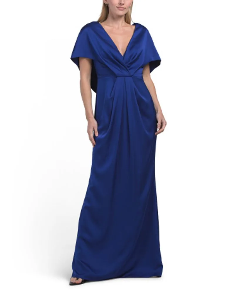 Sleeveless Satin Gown For Women, Polyester — dress for an apple-shaped figure