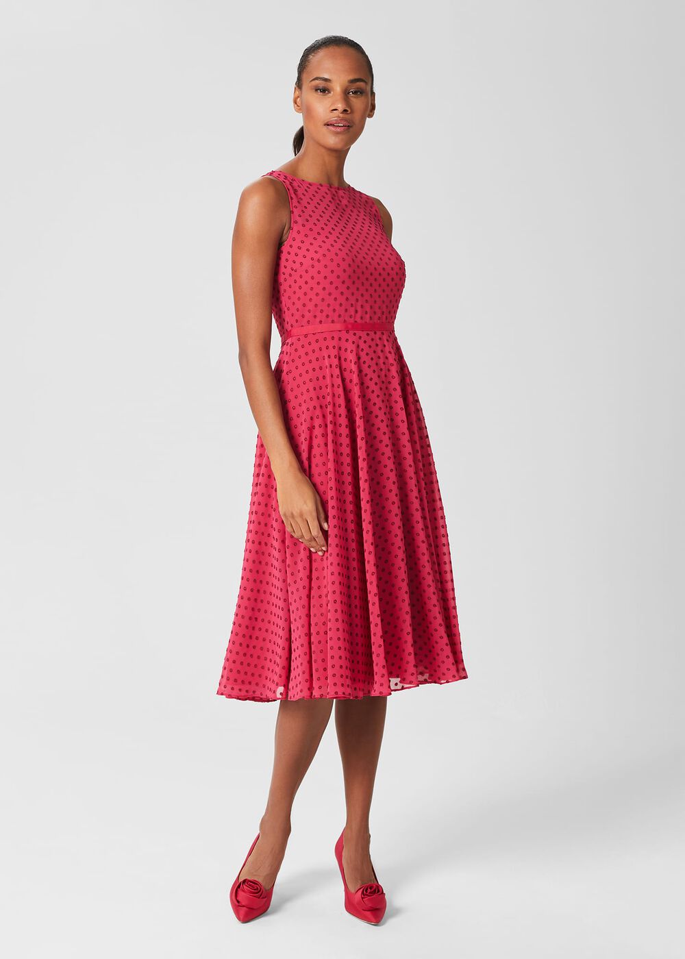 Della Spot Fit And Flare Dress — A-line dress for a pear-shaped figure