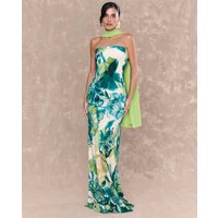 MIPHAI - Vestido largo estampado con escote palabra de honor. — cómo elegir y encontrar el vestido de comunión para madre o invitada por foto