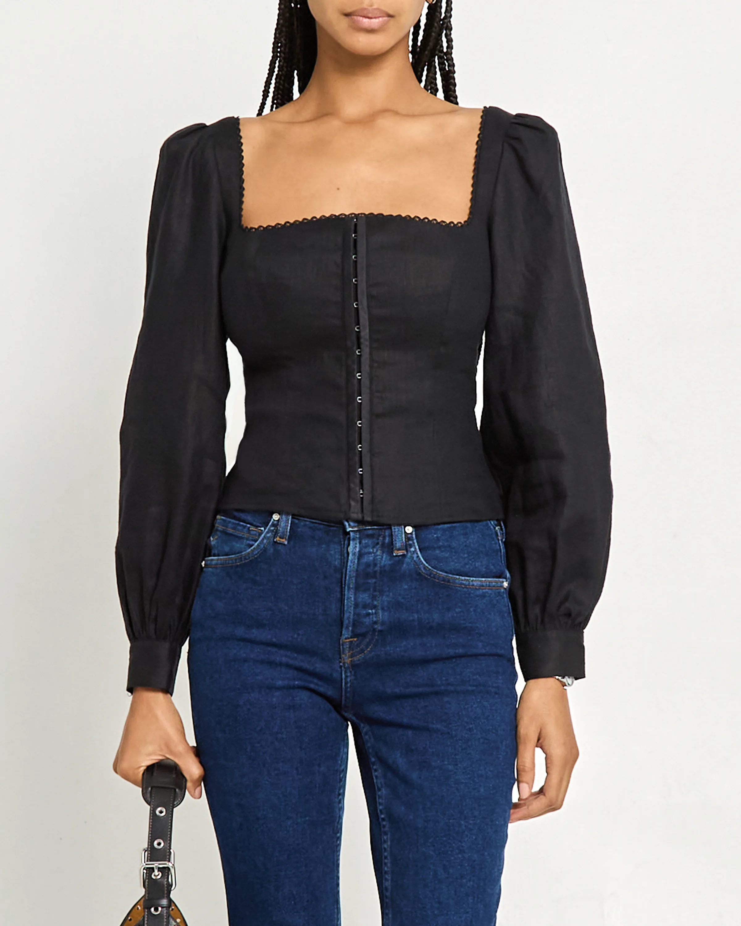 Hetty Linen Top - BLACK / 4 — Bridgerton-inspired regencycore look