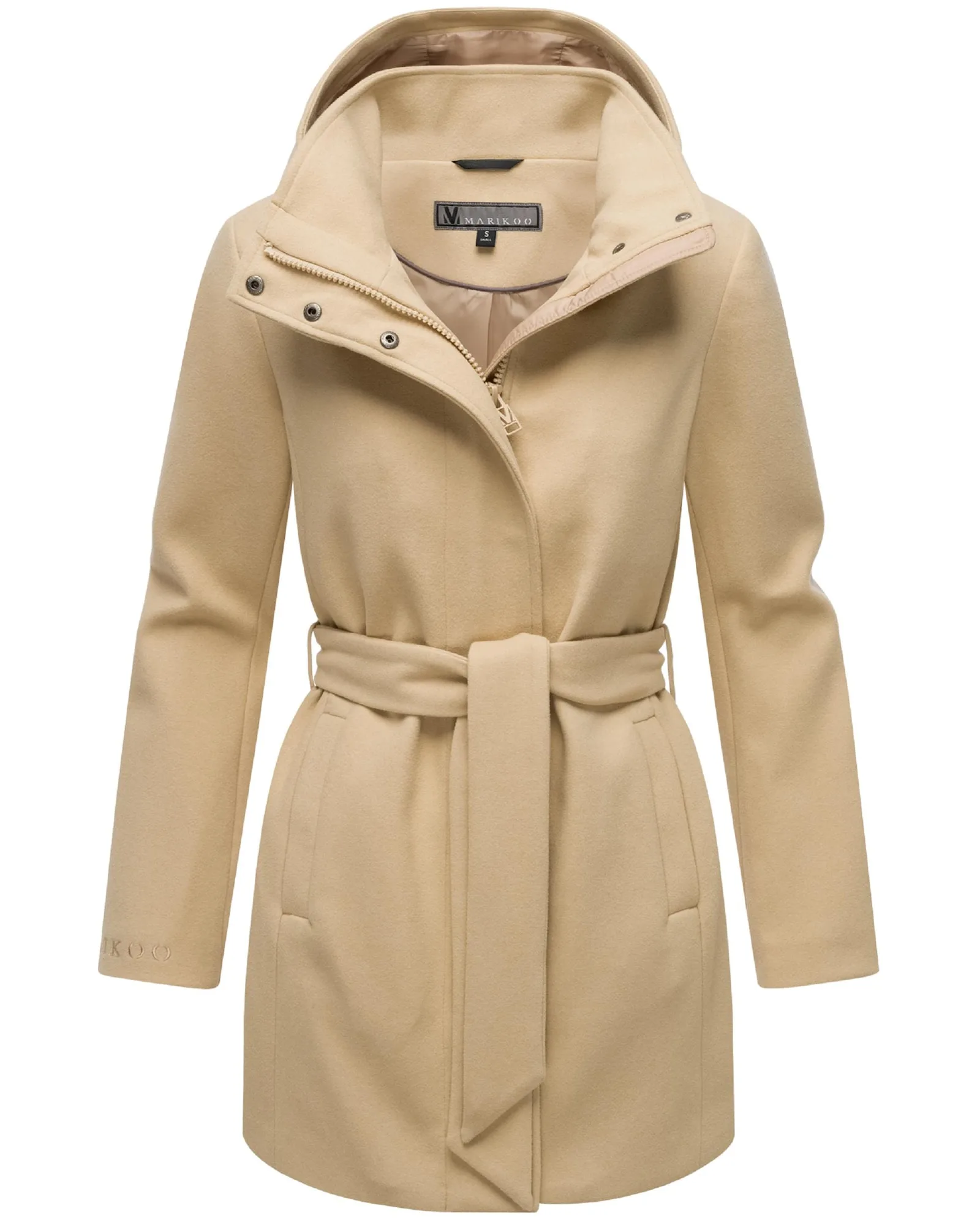 MARIKOO Abrigo de entretiempo 'Katalinaa 16' beige oscuro — alternativa barata a un look de famosa