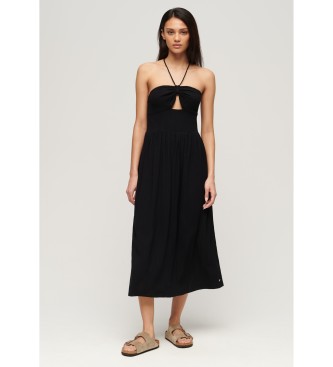 Superdry para mujer. W8011660A Vestido midi con diseño recortado negro (S), Casual, Viscosa, Sin mangas / Tirantes — cómo vestir el cuerpo triángulo invertido (hombros más anchos que las caderas) en España 2026