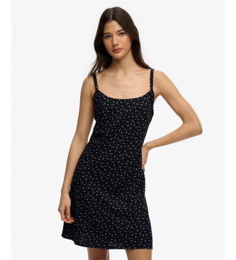 Superdry para mujer. W8012118A Vestido Printed Cami negro (S), Casual, Viscosa, Sin mangas / Tirantes