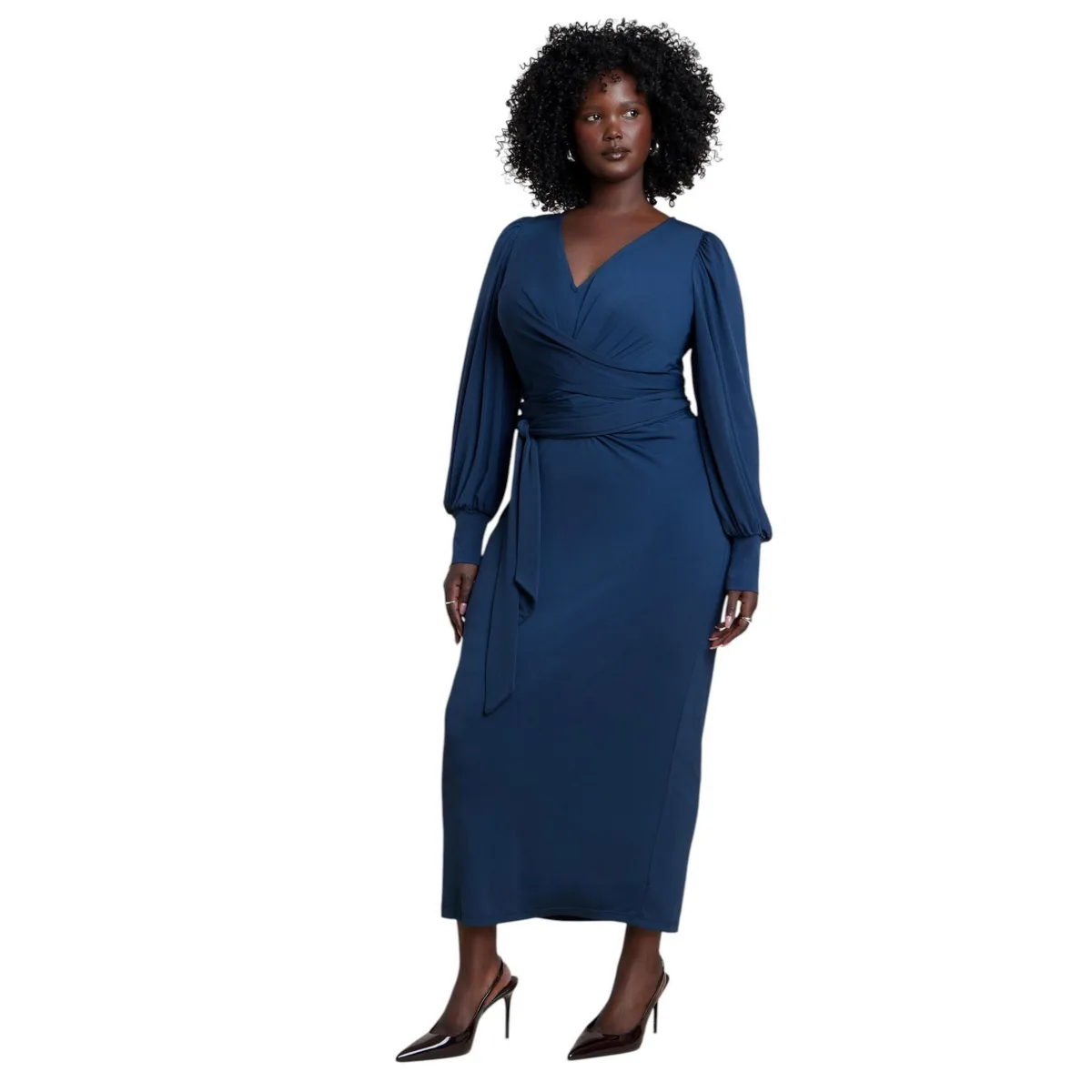 Eloquii Women's Plus Size Cross Front Midi Dress - Carbon — wrap dress for an hourglass figure