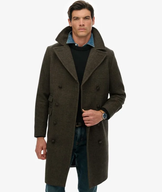 Superdry Homme Manteau Long en Laine Mélangée - The Merchant Store Brown Taille: XL — alternative aux tenues de Tommy Shelby dans Peaky Blinders