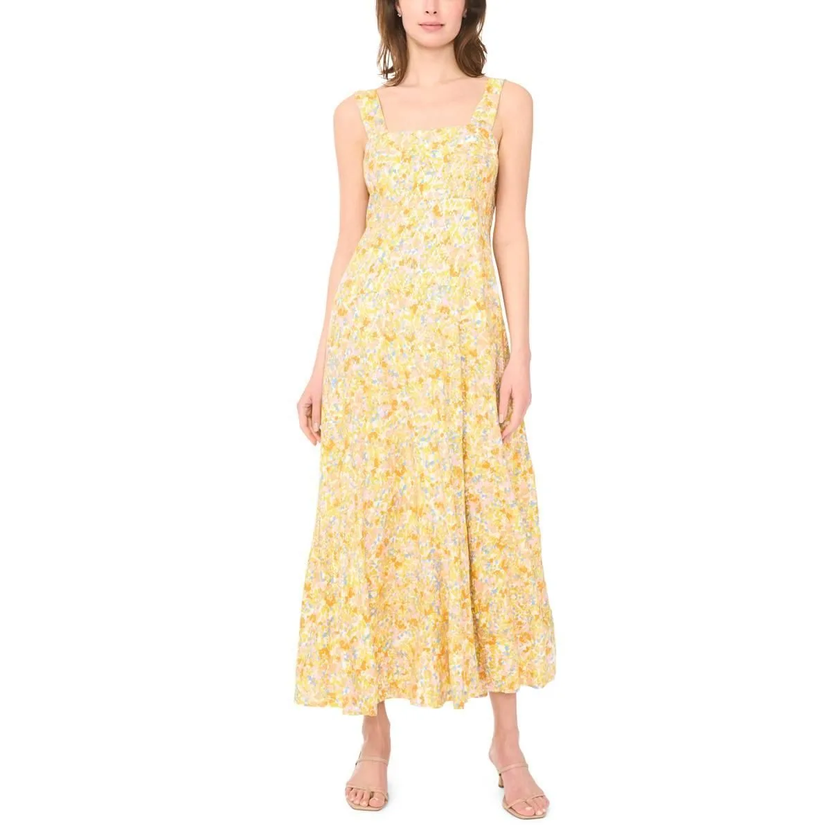 Womens MSK Sleeveless Square Neck Abstract Challis Midi Dress — alternative to the Imperfect Women cast's wardrobe