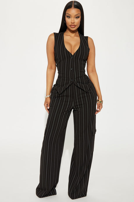 Heidy Pinstripe Vest Pant Set - Black | Fashion Nova