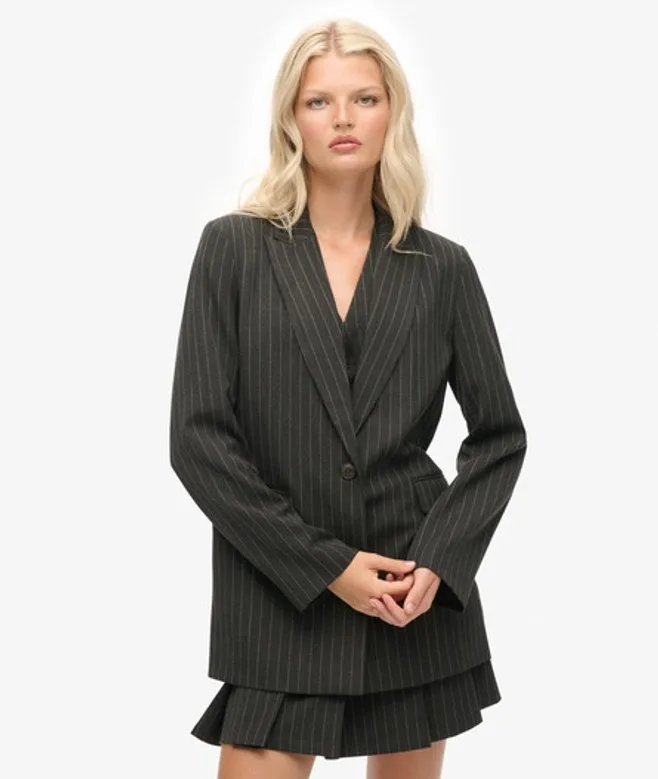 Superdry Femme Blazer Boyfriend à Rayures Grey Taille: 38