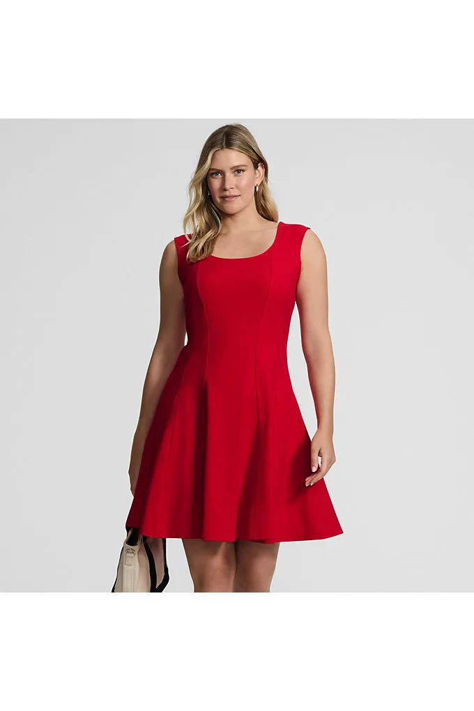 Women's Starfish Scoop Neck Sleeveless Mini Dress - Lands' End - Red - S — A-line dress for an apple-shaped figure