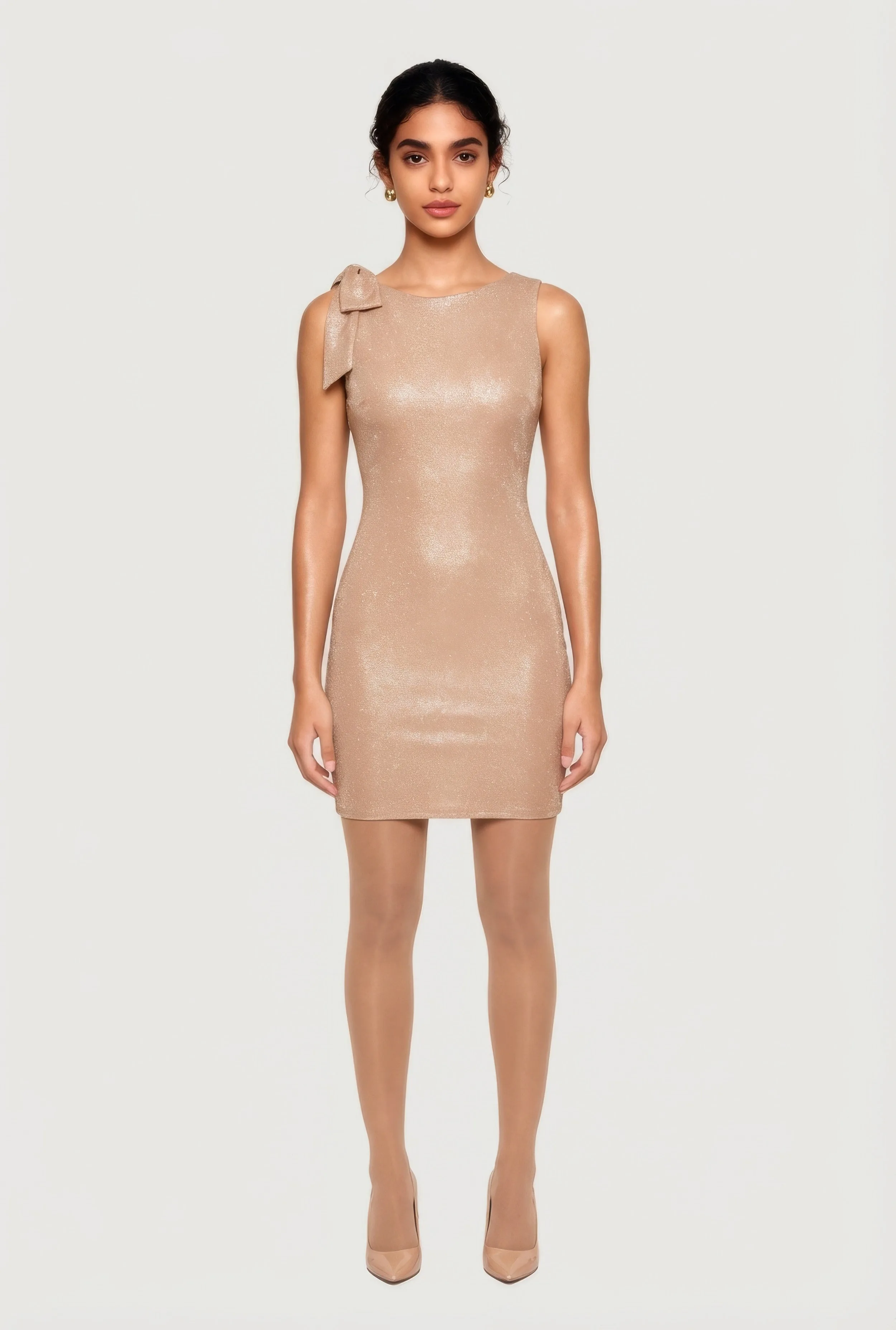 Womens Glitter Sleeveless Tie Shoulder Strap Mini Dress, Brown, Size M — alternative to Chappell Roan's look