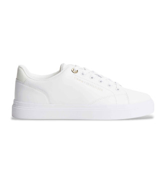 Tommy Hilfiger para mujer. FW0FW09105 Zapatillas de piel con logo metalizado blanco (38), Plano, Cordones, Casual