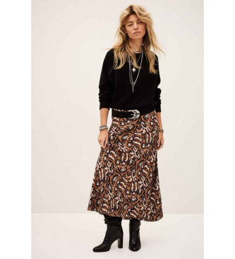 BA&SH para mujer. 1H25ONIN Falda Onintia marrón (36), Casual, Viscosa — cómo elegir y combinar la falda midi y encontrarla por foto