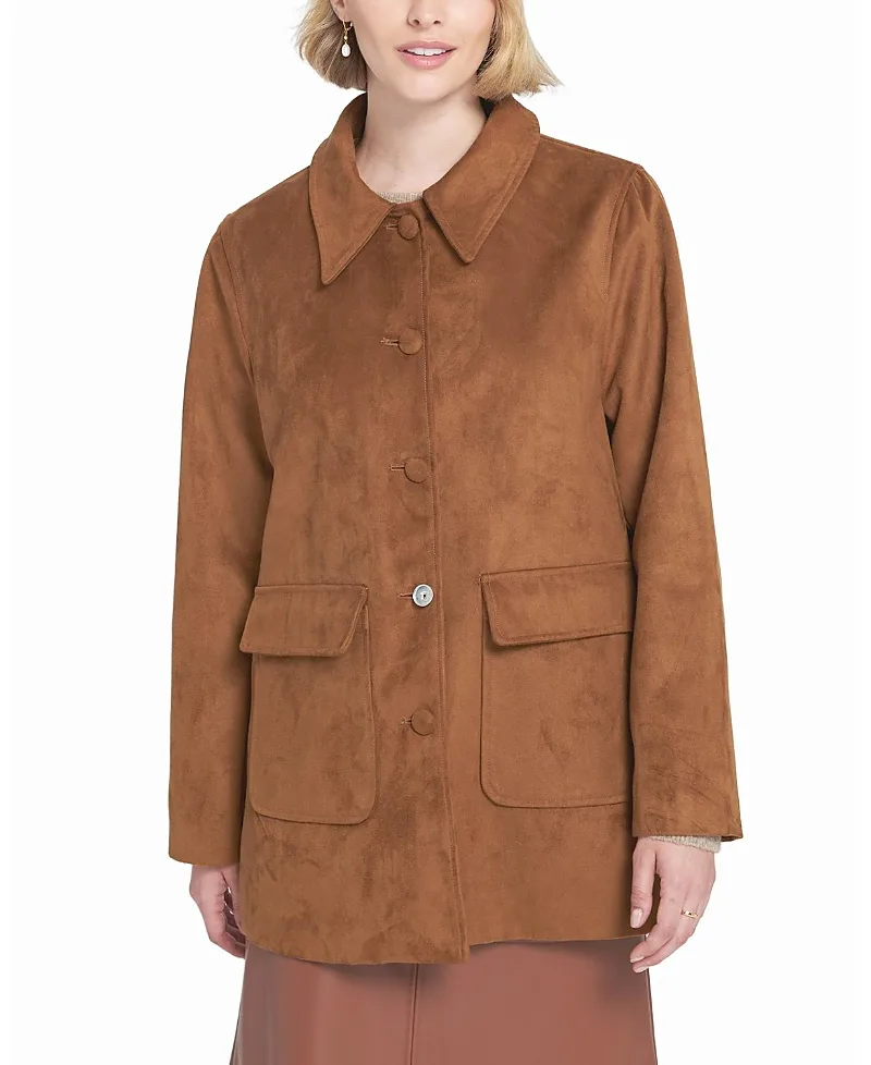 Elle Collection Faux Suede Car Coat — alternative to Zoe Macon's suede coat