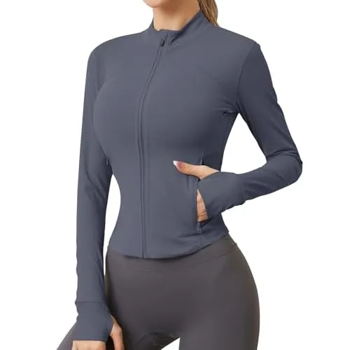 AKEWEI Slim-Fit Zip-Up Track Jacket with Thumbholes — affordable Lululemon Define jacket dupe