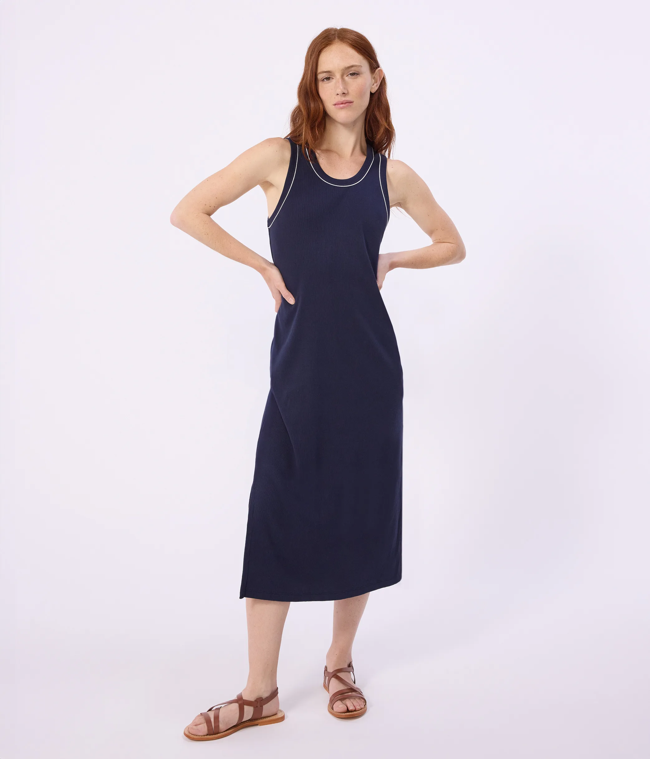 Robe débardeur longue femme en coton — comment habiller une morphologie en A (hanches plus larges que les épaules)