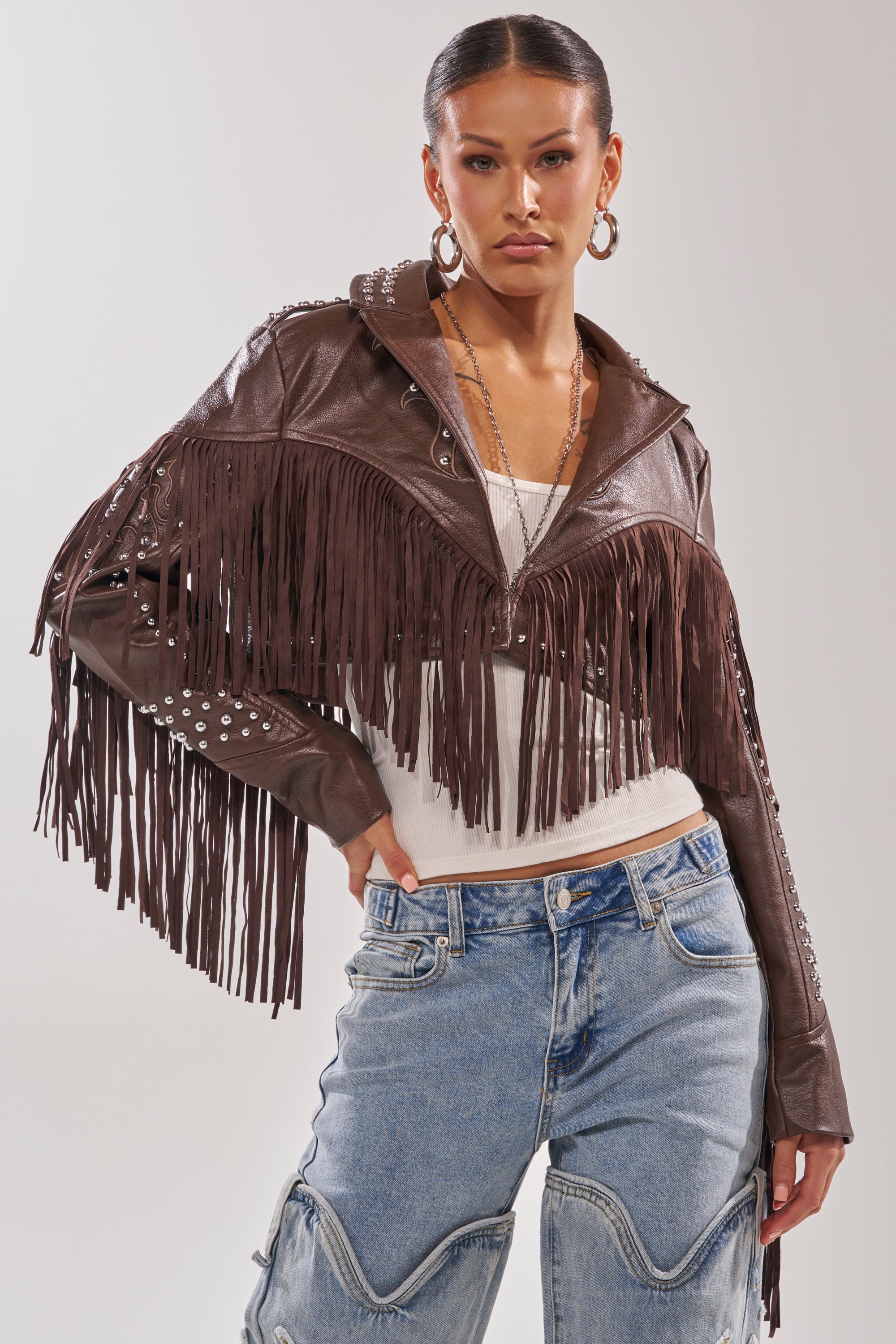 AKIRA Not My First Rodeo Cropped Moto Jacket | Brown | Size XL — alternative to Miranda Priestly's Devil Wears Prada 2 look