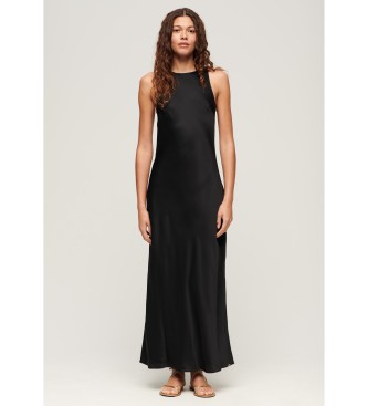 Superdry para mujer. W8011628A Vestido midi de raso negro (S), Casual, Viscosa, Sin mangas / Tirantes — cómo vestir el cuerpo triángulo invertido (hombros más anchos que las caderas) en España 2026