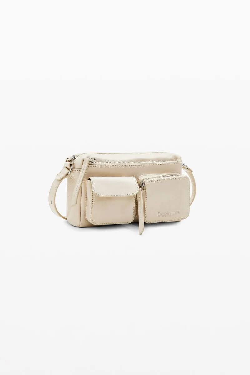 Desigual, Bandolera pequeña piel bolsillos, Cow Leather, Blanco, U — alternativas asequibles al bolso Chanel 26 (Preppy Coco) de primavera-verano 2026